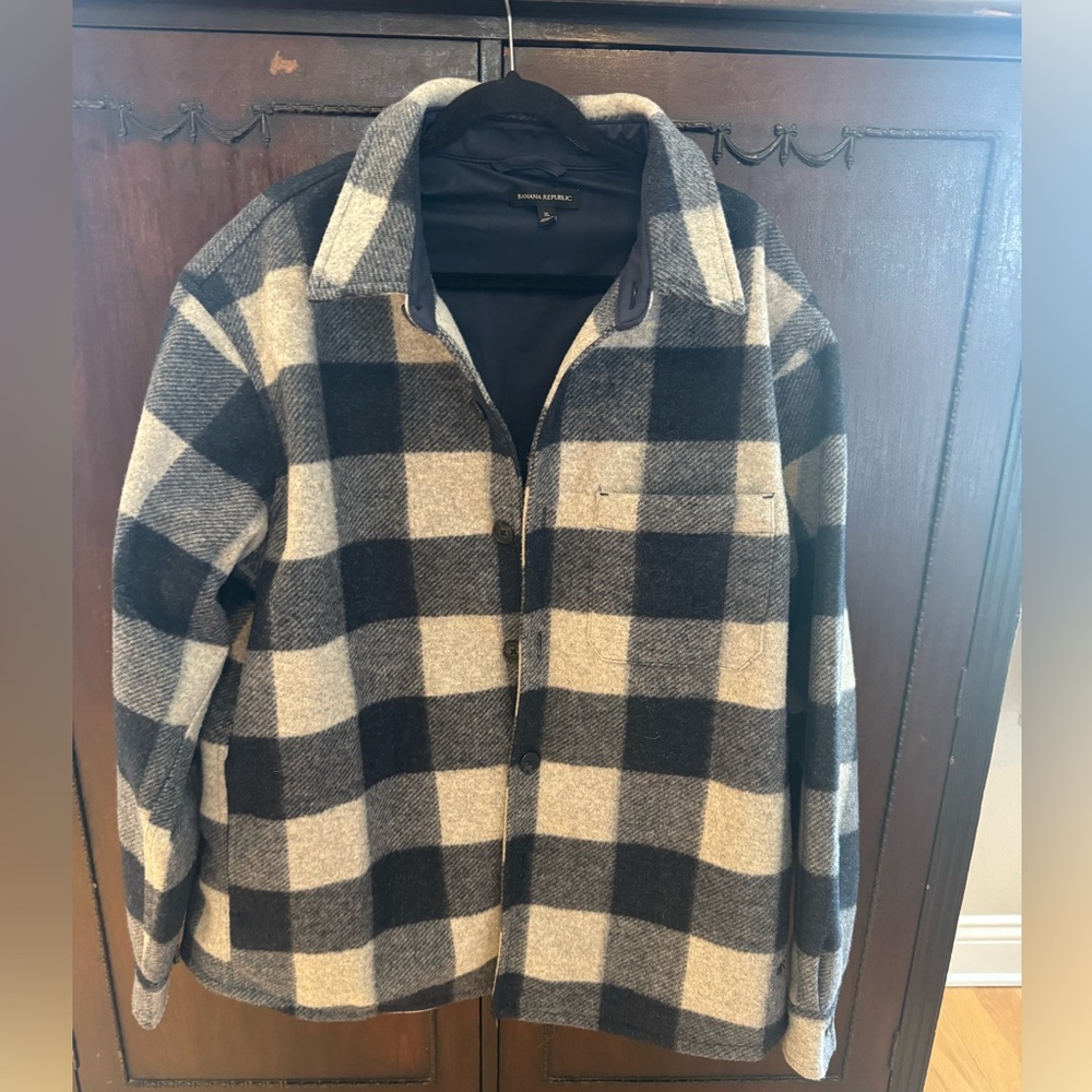 Banana Republic Black and Cream Plaid Cardigan